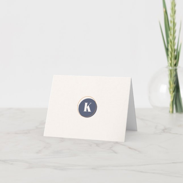 Circle Monogram Minimal Design in Navy and Cream Note Card (Front)