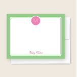 Circle Monogram Preppy Pink & Green Card<br><div class="desc">This girly design features a simple border with a circle at the top containing a monogram initial and space for a name/text on the bottom. Click the customise button if you would like to adjust the design elements and/or further modify the text! Variations of this design, additional colours, as well...</div>
