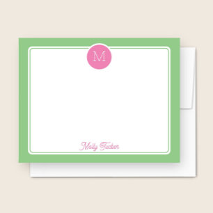 Circle Monogram Preppy Pink & Green Card