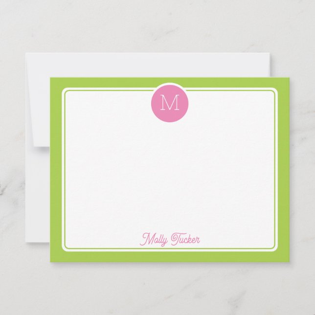 Circle Monogram Preppy Pink & Lime Green Card (Front)