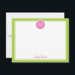 Circle Monogram Preppy Pink & Lime Green Card<br><div class="desc">This girly design features a simple border with a circle at the top containing a monogram initial and space for a name/text on the bottom. Click the customise button if you would like to adjust the design elements and/or further modify the text! Variations of this design, additional colours, as well...</div>