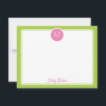 Circle Monogram Preppy Pink & Lime Green Card<br><div class="desc">This girly design features a simple border with a circle at the top containing a monogram initial and space for a name/text on the bottom. Click the customise button if you would like to adjust the design elements and/or further modify the text! Variations of this design, additional colours, as well...</div>