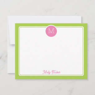Circle Monogram Preppy Pink & Lime Green Card