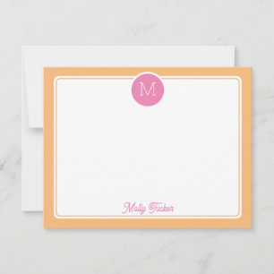 Circle Monogram Preppy Pink & Orange Sherbet Card