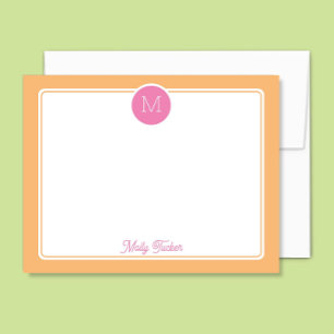 Circle Monogram Preppy Pink & Orange Sherbet Card