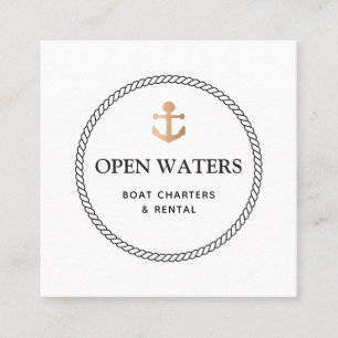 Circle Nautical Rope Gold Boat Anchor Marina Square Business Card
