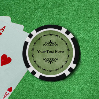 Circle of Black Barbed Wire Gothic Scrolls Green Poker Chips