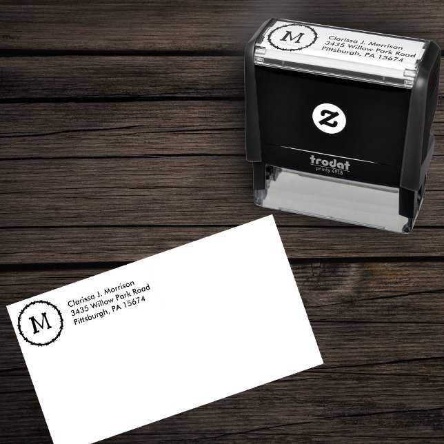 Circle of Black Barbed Wire Initial in Bones Self-inking Stamp (Circle of barbed wire with your initial made of bones on Halloween self inking stamp.)