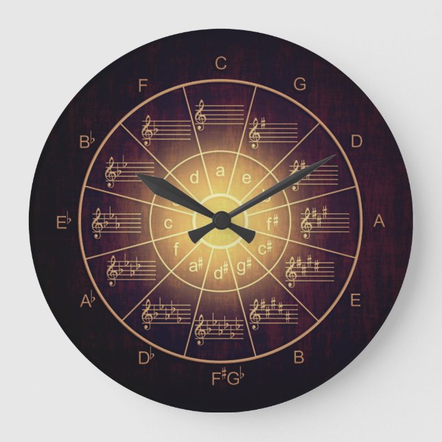 Circle of fifths brown colour musicians large clock (Front)