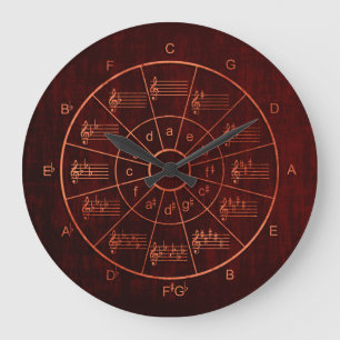 Circle of fifths brown / red colour musicians large clock