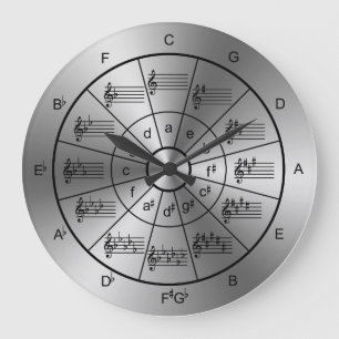 Circle of fifths silver colour musicians large clock