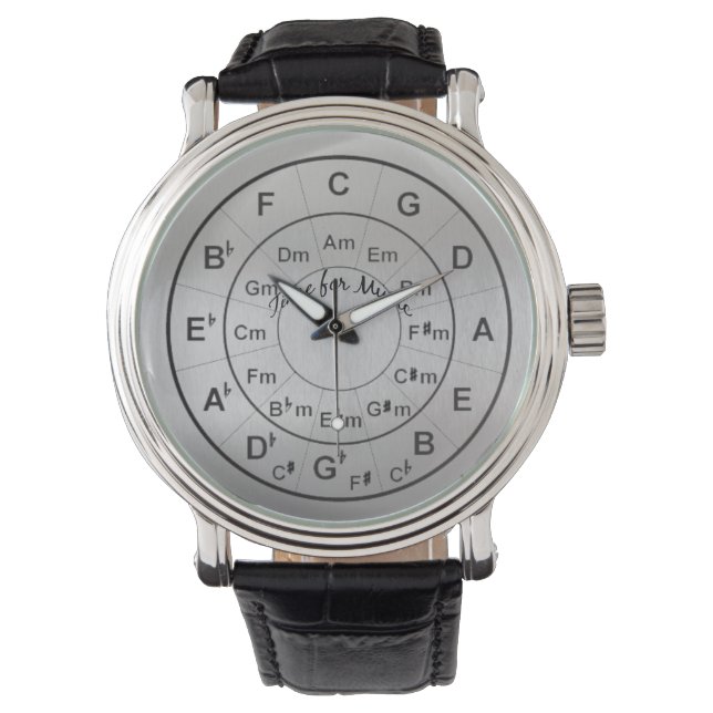 Circle of Fifths Time for Music Black Silver Watch (Front)