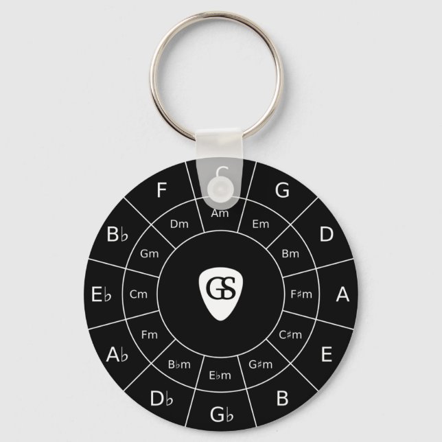Circle Of Fifths - White Music Theory Graphic Keyc Key Ring (Front)