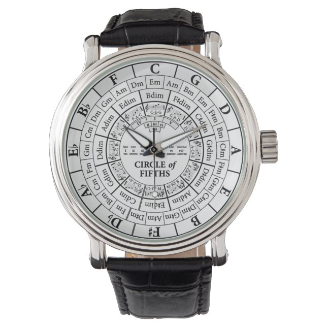 Circle of Fifths White Vintage Leather Watch (Front)