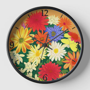 Circle of Flowers, Coloured Daisies and Asters Clock