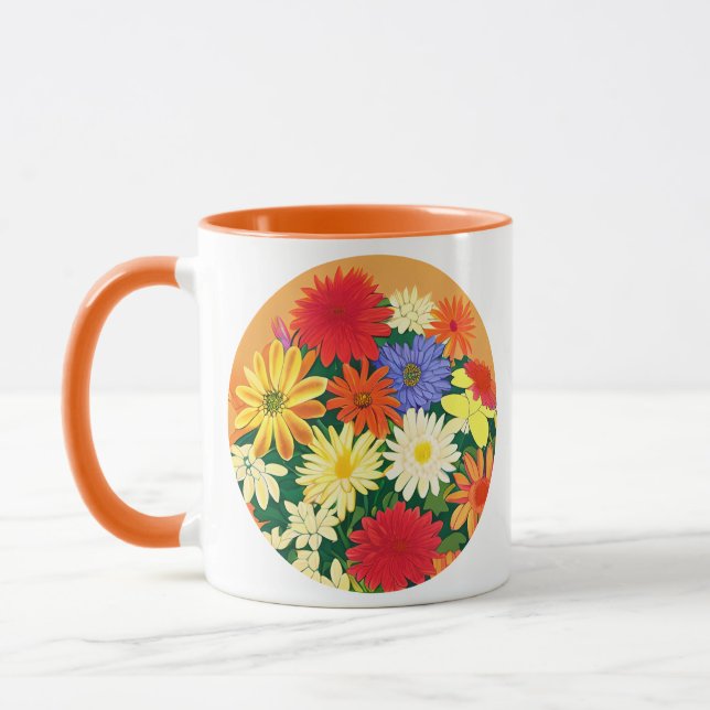 Circle of Flowers, Coloured Daisies and Asters Mug (Left)