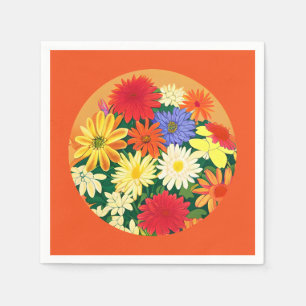 Circle of Flowers, Coloured Daisies and Asters Napkin