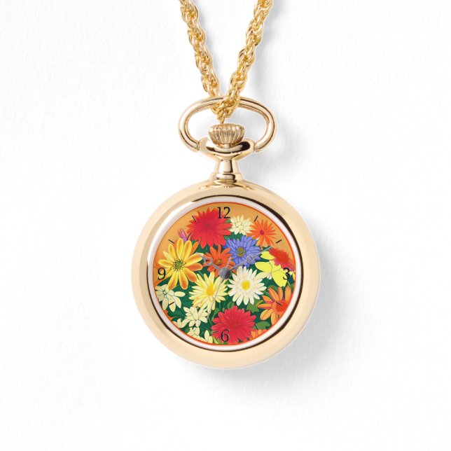 Circle of Flowers, Coloured Daisies and Asters Watch (Front)