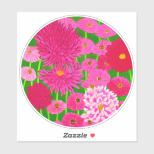 Circle of Flowers, Fuchsia Pink Chrysanthemums