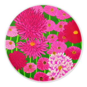 Circle of Flowers, Fuchsia Pink Chrysanthemums Ceramic Knob
