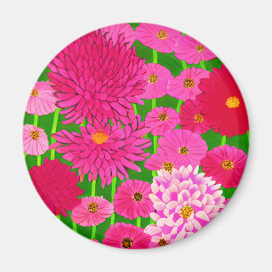 Circle of Flowers, Fuchsia Pink Chrysanthemums  Magnet