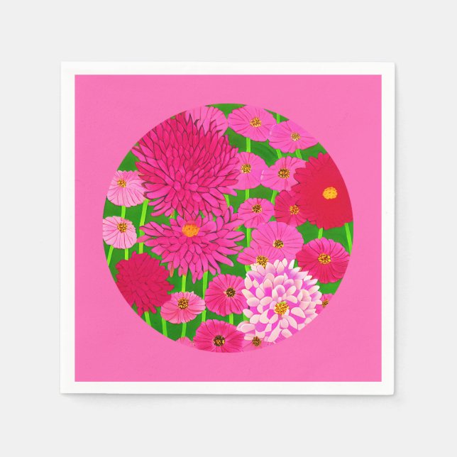 Circle of Flowers, Fuchsia Pink Chrysanthemums  Napkin (Front)