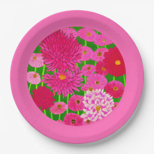 Circle of Flowers, Fuchsia Pink Chrysanthemums Paper Plate