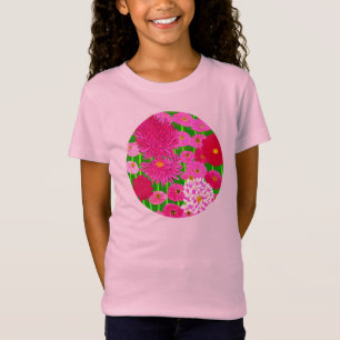 Circle of Flowers, Fuchsia Pink Chrysanthemums T-Shirt