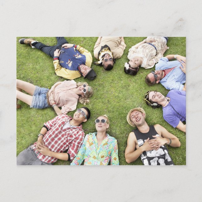 circle of friends, grass, happiness, smiling, postcard (Front)