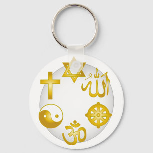 Circle of Golden Religious Symbols Key Ring