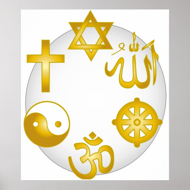 Circle of Golden Religious Symbols Poster (Front)