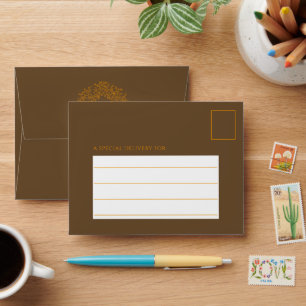 Circle of leaves art wedding orange brown white envelope