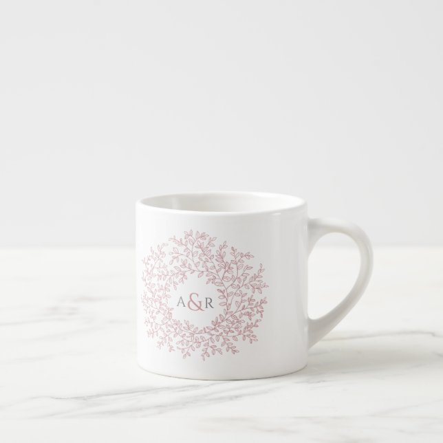 Circle of leaves pink blush wedding gift monograms espresso cup (Right)
