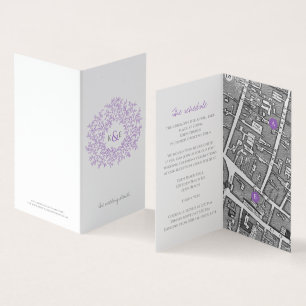 Circle of leaves white purple wedding directions