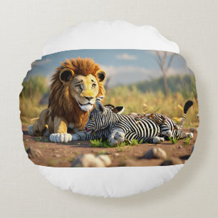 Circle of Life: Lion’s Feast in the Wild Round Cushion