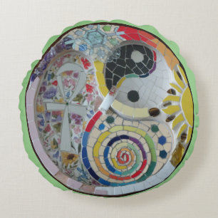 Circle of Life Mosaic Yoga Round Pillow