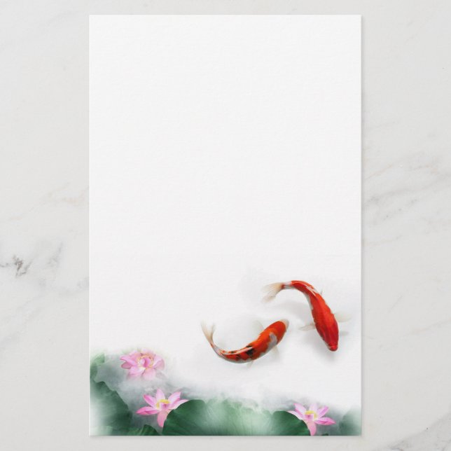 Circle of Life Oriental Zen Feng Shui Koi & Lotus Stationery (Front)