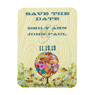 Circle of Love Flower Tree Woodgrain Save the Date Magnet