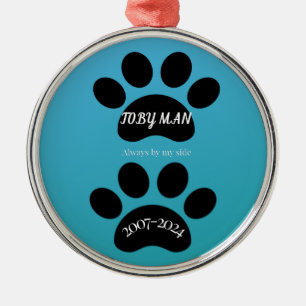 Circle of Love Teal Blue Paw Print  Metal Tree Decoration