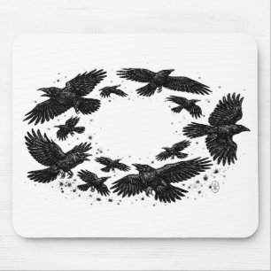 Circle of Ravens – Haunted Ink Illustration Mouse Mat