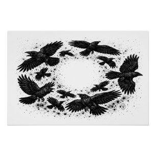 Circle of Ravens – Haunted Ink Illustration Poster