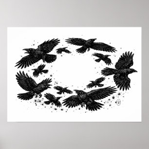 Circle of Ravens – Haunted Ink Illustration Poster
