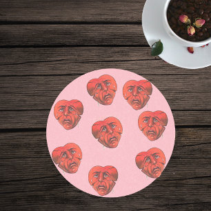 Circle of Surreal Broken Crying Red Heart Faces Coaster
