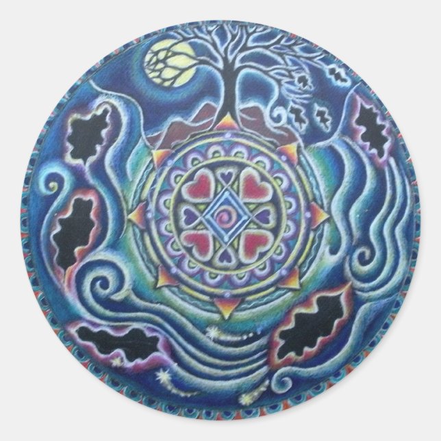 Circle of the Seasons- Fall Equinox Mandala Classic Round Sticker (Front)
