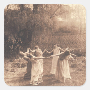 Circle Of Witches Vintage Women Dancing Square Sticker