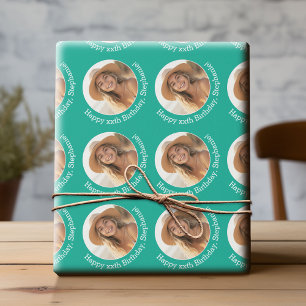 Circle One Photo with Birthday Greeting Emerald Wrapping Paper
