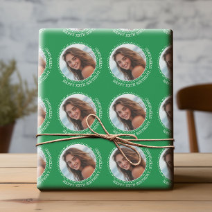 Circle One Photo with Birthday Greeting - Green Wrapping Paper