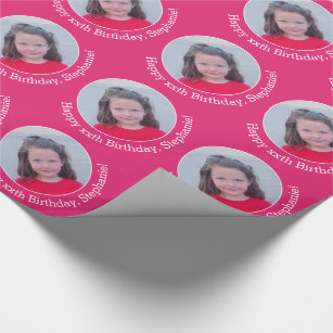 Circle One Photo with Birthday Greeting Magenta Wrapping Paper