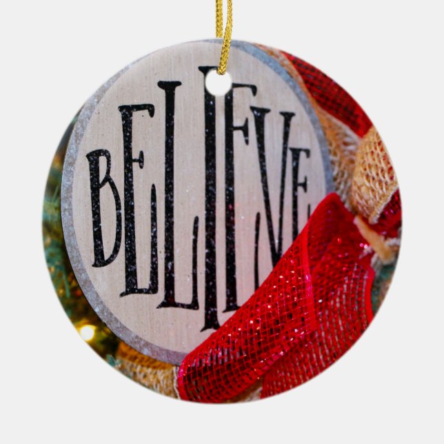 Circle Ornaments/Believe Ceramic Tree Decoration (Front)