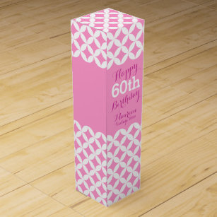 Circle patterned named 60th birthday pink wine box
